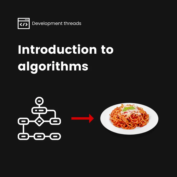 development threads - introduction to algorithms - a set of steps on the left and spaghetti on the right