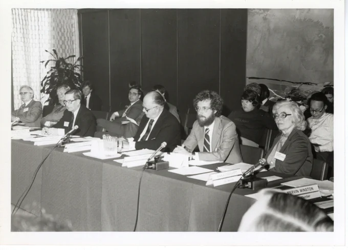 Sommer (second from the right) at a meeting of the Federal Reserve Board Consumer Advisory Council in 1983.