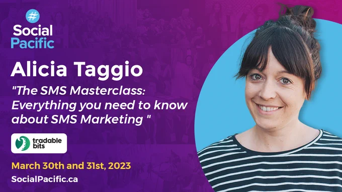 Social Pacific speaker graphic with a headshot of Alicia Taggio.
