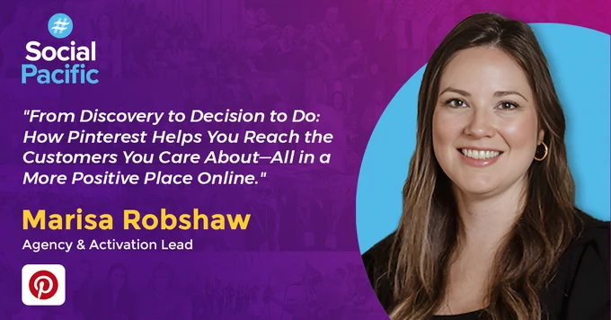 Social Pacific speaker graphic with a headshot of Marisa Robshaw.