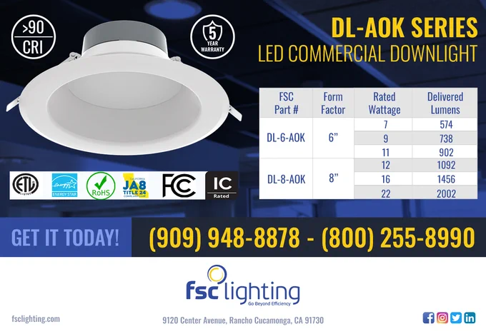 The DL series is a high-performance field adjustable downlight optimized for new construction and retrofit applications. Change both lumen output and color temperature with the flick of a switch.