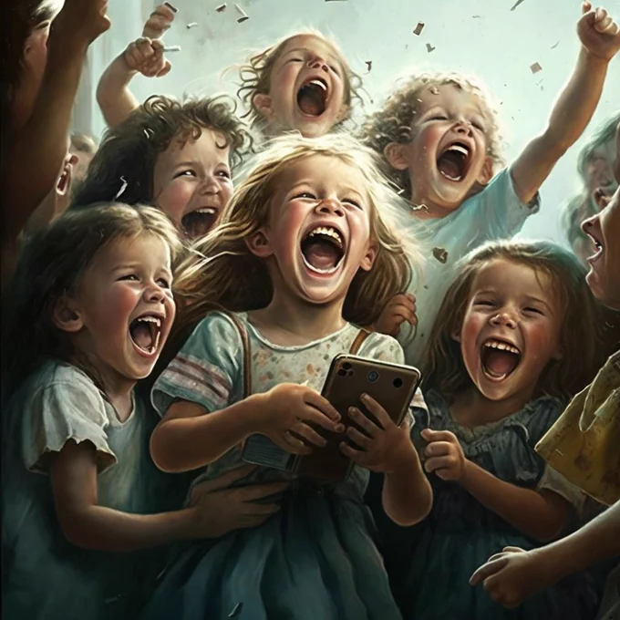 AI Generated image of kids being happy because they made a backup, AI & fingers is not there yet, but not even that bad on this image. 