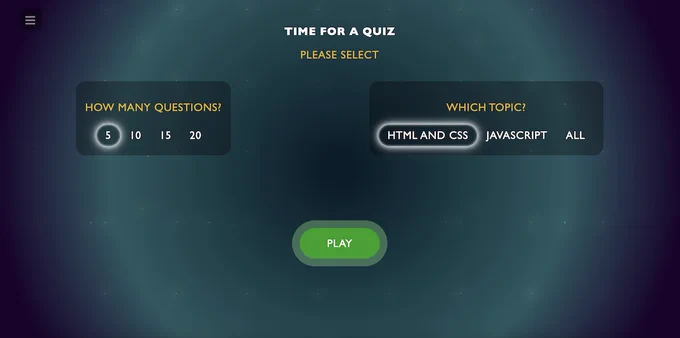 A Quiz app with a nice design. Asks to setup the number of questions and the topic that should be included in the question set.