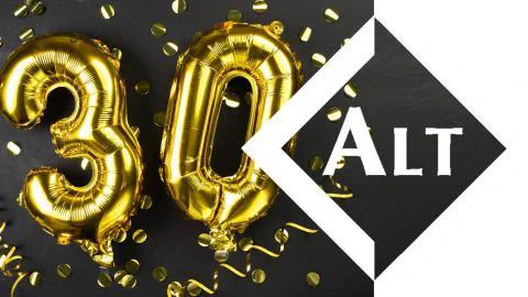 30 Golden Balloons ALT Logo white on black on the right 