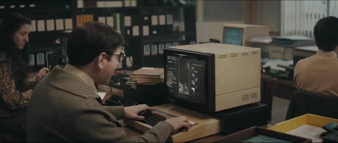 A man playing Tetris on a BBC Microcomputer in AppleTV ' new film, Tetris.