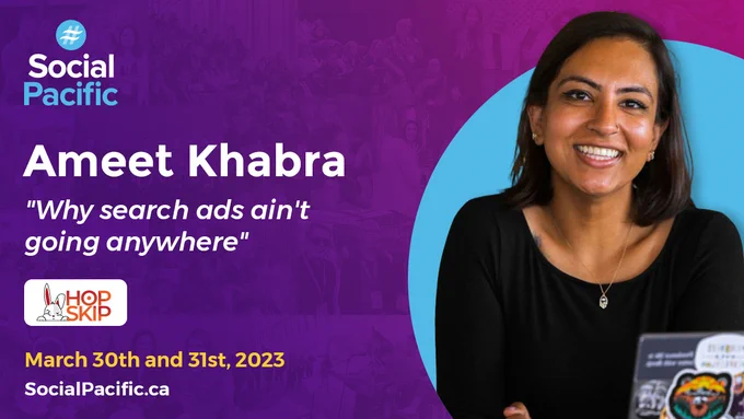 Social Pacific conference graphic with a headshot of speaker, Ameet Khabra