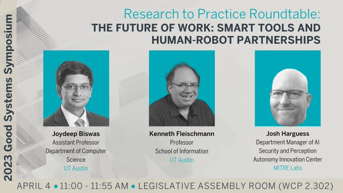 Research to Practice Roundtable: The Future of Work: Smart Tools and Human-Robot Partnerships. Speaker headshots pictured.