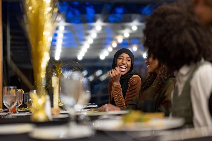 Guests having conversation during Princeton's Black Women's Wellness dinner