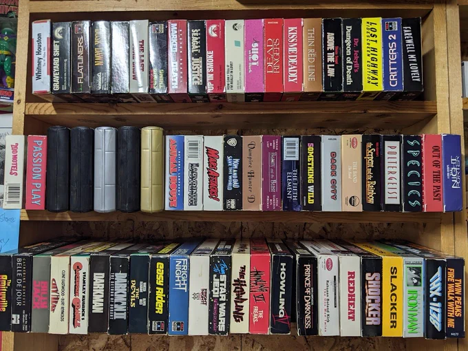 VHS Tapes chillin' on the rack, waiting for their forever homes.