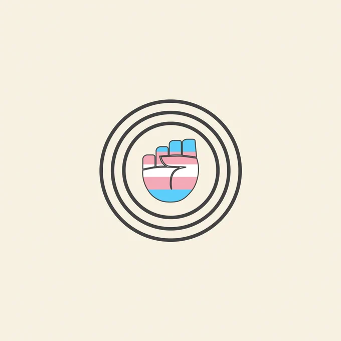 Tech by Choice fist logo in the color of the trans flag in the center of the photo