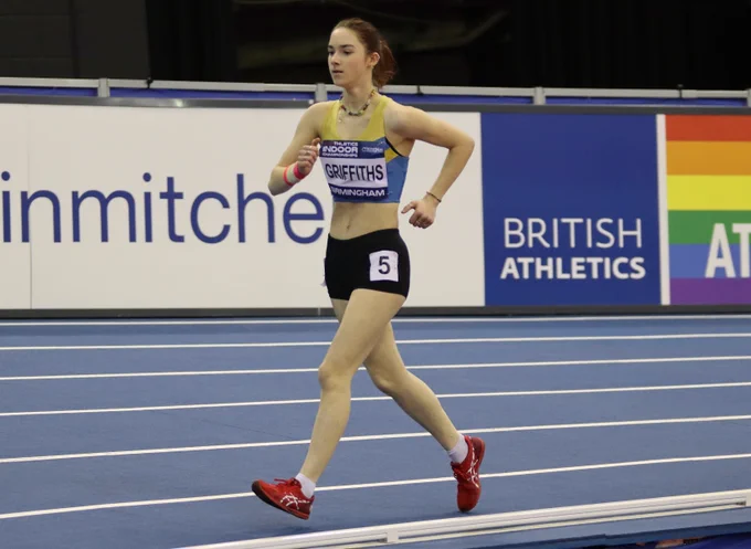 Gracie Griffiths competing at the 2023 UK Athletics Indoor Championships.
