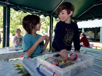 Kids using arts and crafts