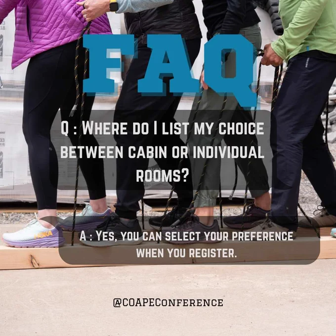 Where do I list my choice between cabin or individual rooms?
Yes, you can select your preference when you register.

Can I select my cabin mates?
When you register after you select your choice of individual room or cabin, you can then list two potential cabin mates if you have a preference.
