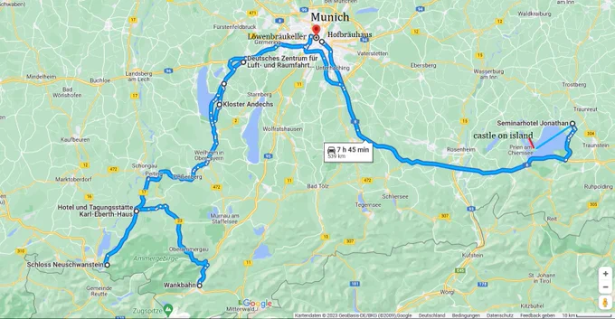 Map showing our road-trip. 
