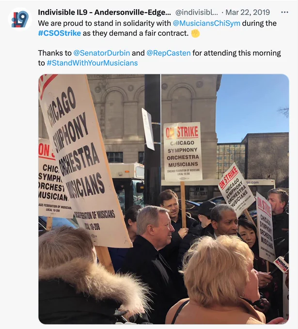 screenshot of IL9 tweet showing solidarity with striking CSO union