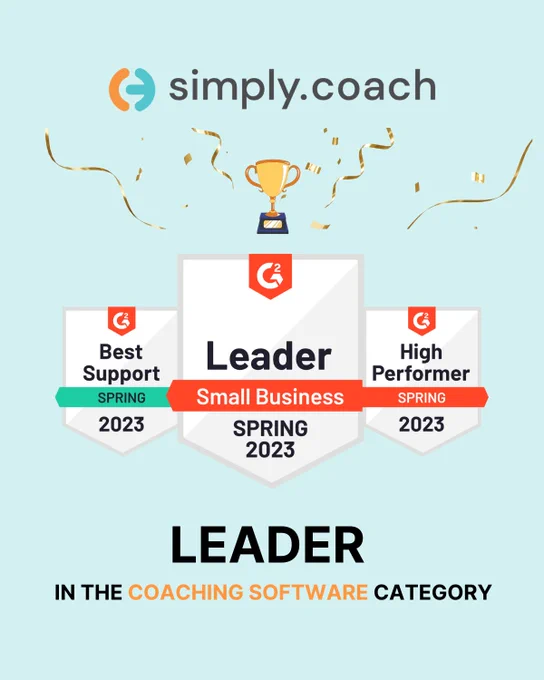 G2 Spring 2023 report is out. We’re delighted to announce that we’ve been recognized as a Leader Small Business 2023 in the Coaching Software category🏆.

We have also been featured as High performer and Best Support provider in the Coaching Software category.

Thank you to our team and customers for trusting us as always.
Keep Simply.Coach-ing, keep growing! 💙

Ram Gopalan Venkat Raghavan G Kiran Narasareddy

#G2 #G2Badges #Award #Recognition #SimplyCoach #CoachingPlatform #CoachingTech #CoachingSoftware #coaching #smallbusiness