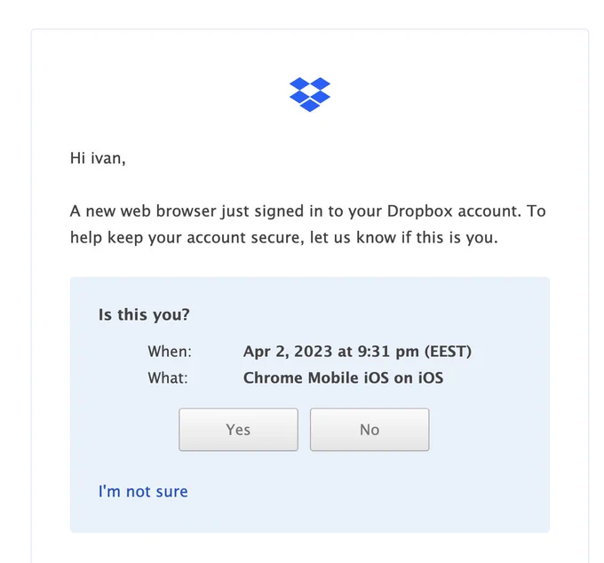 dropbox  yes/no email