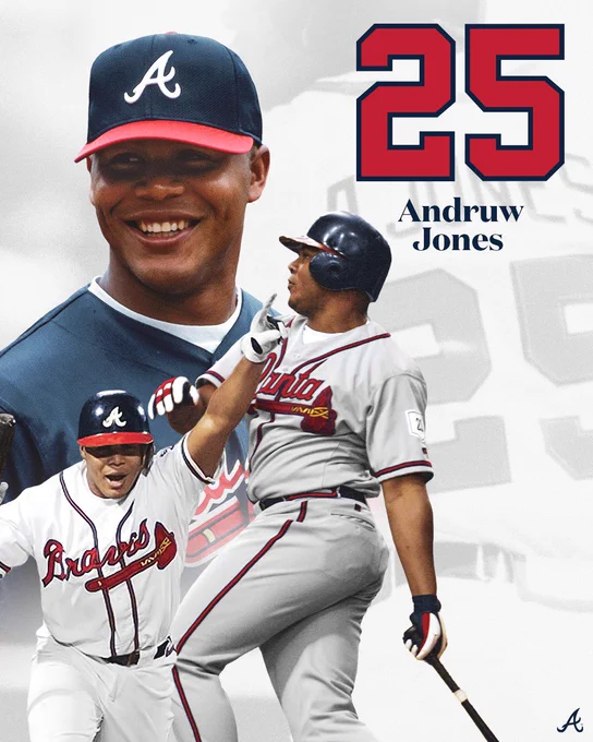 A collage of pictures from Andruw Jones’ career with the Braves. Also featured on the graphic is his iconic number 25 that will be retired on September 9, 2023.