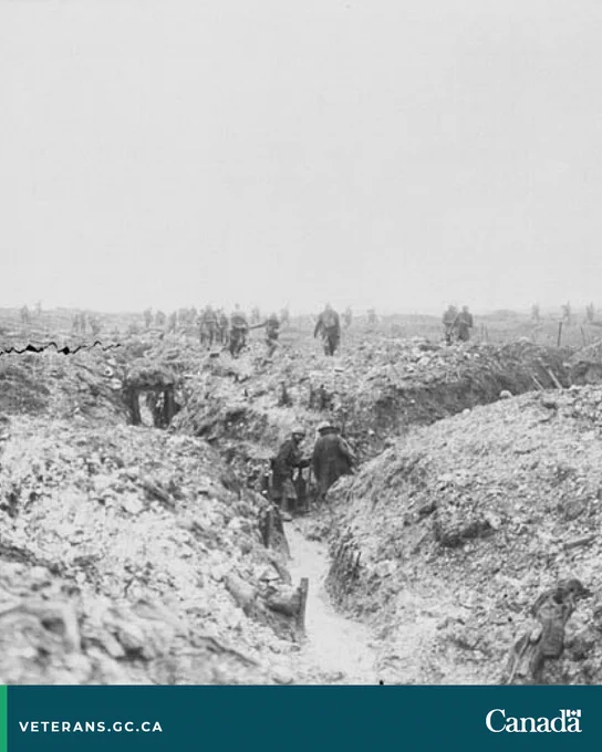 Canadians searching captured enemy  trenches for Germans during the Battle of Vimy Ridge.