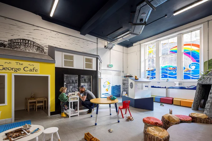 Interior shot of the Rockfield Centre, showing a play area.