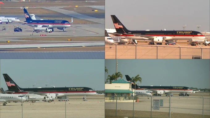 multiple feeds of trump's jet just sitting there