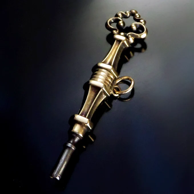 14K Antique Pocket Watch Key Charm Pendant c.1880s 