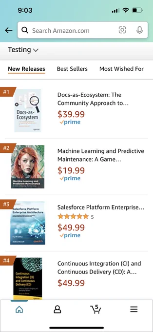 This screenshot shows my docs book listed #1 under new releases in software testing