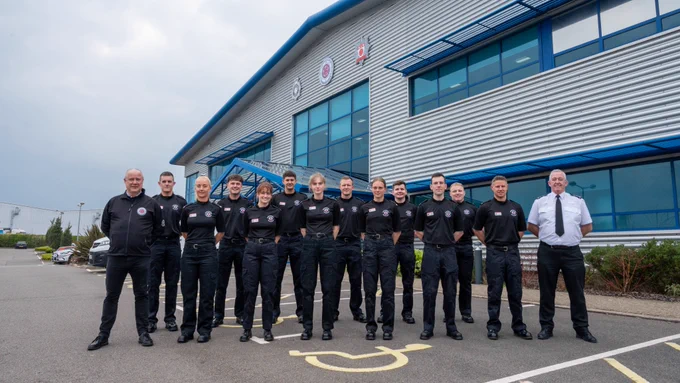 PFCC Stephen Mold and CFO Mark Jones meeting the 12 new fire recruits at Darby House. 
