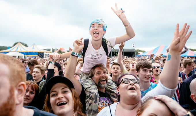 Crowd scene at 2000 Trees festival, featuring lots of happy faces.