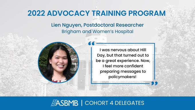 Photo of Lien Nguyen and testimonial that the ATP helped her become more confident preparing messages to policymakers.