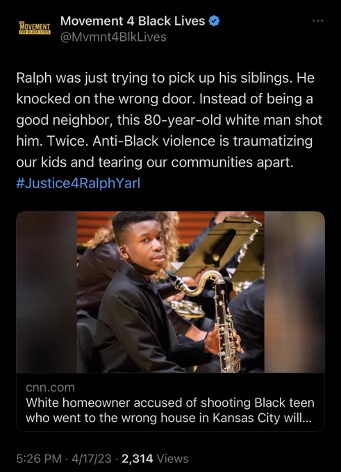 Ralph was just trying to pick up his siblings. He knocked on the wrong door. Instead of being a good neighbor, this 80-year-old white man shot him. Twice. Anti-Black violence is traumatizing our kids and tearing our communities apart.