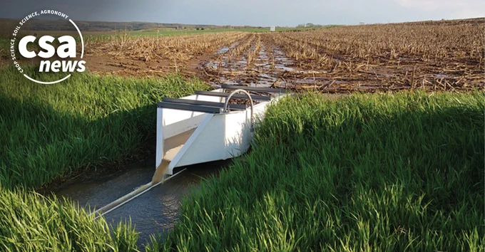 runoff from harvested crop field flowing into treatment area with CSA logo