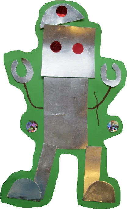 A robot made from recycled material.