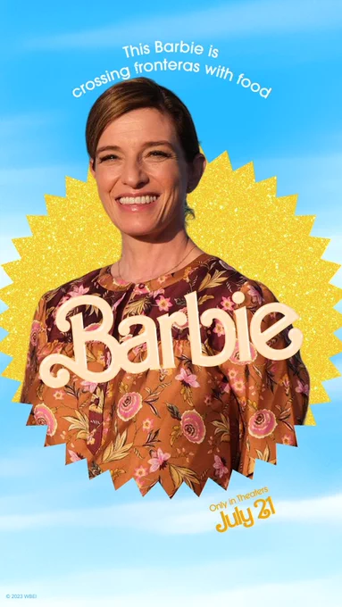 Pati Jinich with the Barbie logo, text reads "this Barbie is crossing fronteras with food""