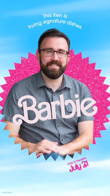 Seth from Signature Dish with the Barbie logo, text reads "this Ken is trying signature dishes"