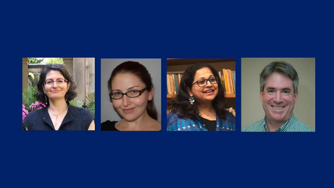 Individual smiling photos arranged in a row against a dark blue background