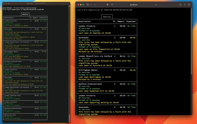 Example of it running under macOS both in terminal and in Safari.

In this example it's showing Swanley