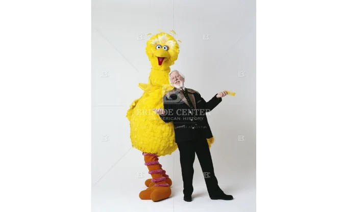 Caroll Spinney, the puppeteer for Big Bird, poses with Big Bird. 