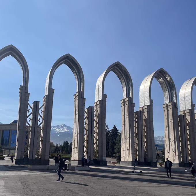 Photograph of the arches at Atakent Expo in Almaty, Kazakhstan — by Eli Cohen.