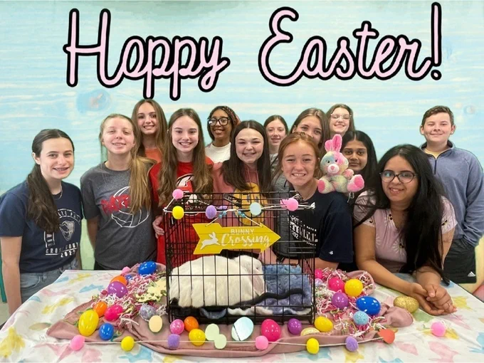students with "Easter Bunny”