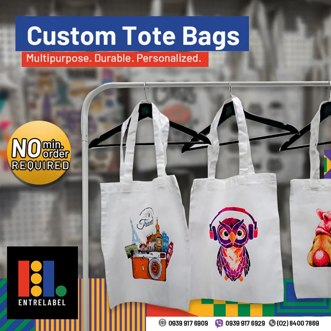 ⚠️ NEW CUSTOMIZABLE PRODUCT ALERT⚠️
#EntreLabel now offers customizable tote bags with high quality printing and durable tote material. 
#MakeYourMark 

Customize yours now at entrelabel.com!
📞 0939 917 6929 (Viber) | 0939 917 6909
☎️ (02) 8400 7869

🔴 Visit our website for instant quote!
🔵 FREE Nationwide Shipping
🔵 Lowest Possible Price
🔵 Best Quality Print

#design #totebag #customized 