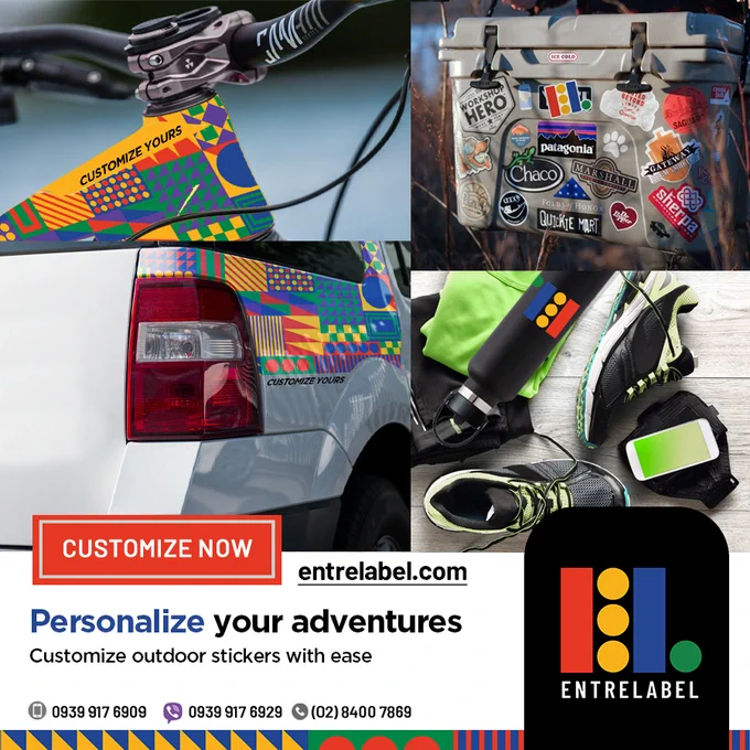 A. Personal use: tumblers, workout gears
B. Add some personalization to your cars, bikes, scooters, and equipment. Add special touches to your outdoor gear are ways to add more fun to your next adventures! #MakeYourMark 

Customize with Entrelabel today! entrelabel.com 
📞 0939 917 6929 (Viber) | 0939 917 6909
☎️ (02) 8400 7869
🔴 Visit our website for instant quote!
🔵 FREE Nationwide Shipping
🔵 Lowest Possible Price
🔵 Best Quality Print

#design #customized #stickers #decals #labels #stickerart #stickerprinting 