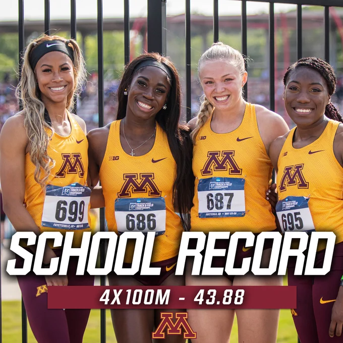 Minnesota's school record 4x100m relay team of (from left to right) Amira Young, Odell Frye, Lauren Hansen and Akilah Lewis. 