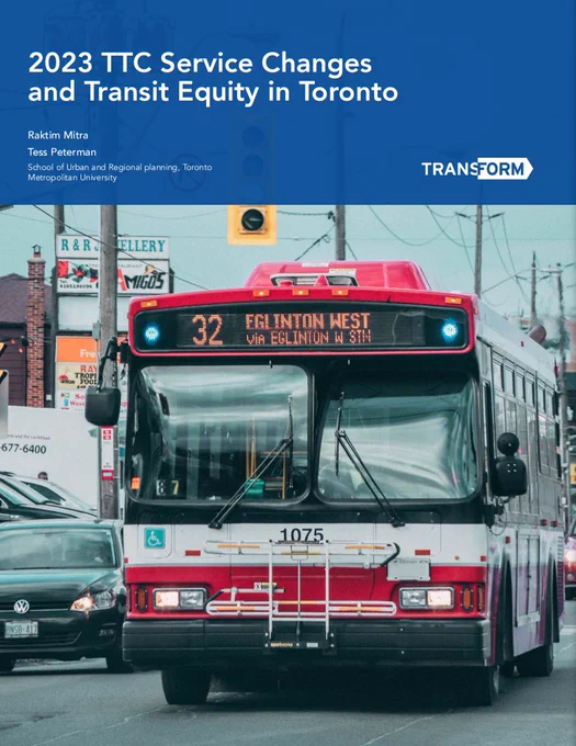 Image of a re and white TTC Bus being driven on a street

Text
"2023 TTC Service Changes and Transit Equity in Toronto "