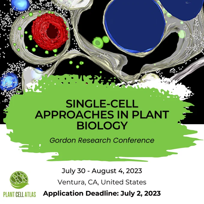 Promo for the 2023 Gordon Research Conference on Single-Cell Approaches in Plant Biology. The conference is being held July 30 to August 4, 2023 in Ventura, CA, USA. Deadline to apply is July 2, 2023.