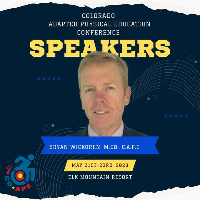 Check out our amazing speakers at the Colorado Adapted P.E. Conference on May 21-23, 2023. Register Now!

#adaptedpe
#adaptedphysicaleducationspecialists
#adaptedphysicaleducationspecialist #physed #physicaleducation #physicaleducationteacher #adaptedpeteacher #specialeducation #specialeducationteacher 
#unifiedpe #partnerpe 
#COAPEConference #visitmontrose #coloRADo #elkmountainresort