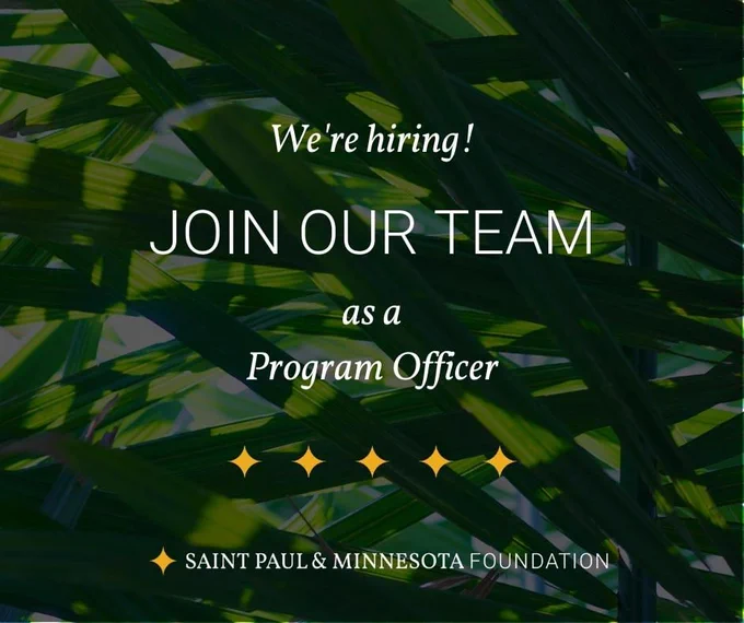 Text: We're hiring! Join our team as a program officer.