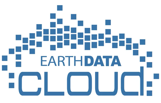 This graphic represents NASA's Earthdata Cloud logo and has the words, "Earthdata Cloud" in blue font on a white background. 