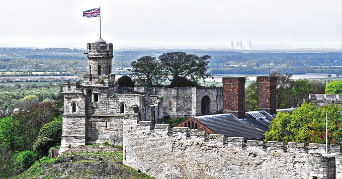 Lincoln Castle with union flag