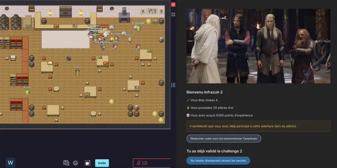 Capture d'écran montrant un carte de jeu RPG en 2D et la page d'instruction du TP